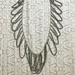 BCBG MAXAZRIA Long Multi Strand Chain Statement Necklace Gold Gunmetal Edgy